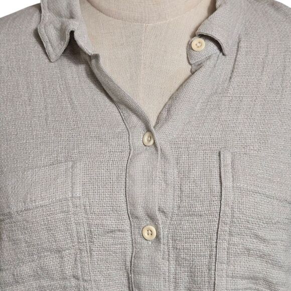 Madewell Light Sage Green Linen Blend Button-Up Short Sleeve Shirt - Picture 2 of 7